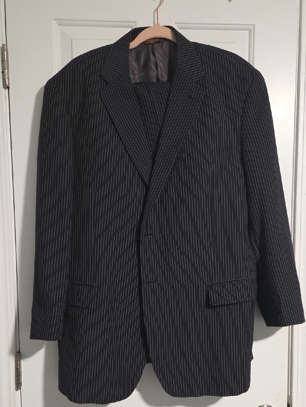 Men's Pinstripe Suit - Black with White Pinstripes
